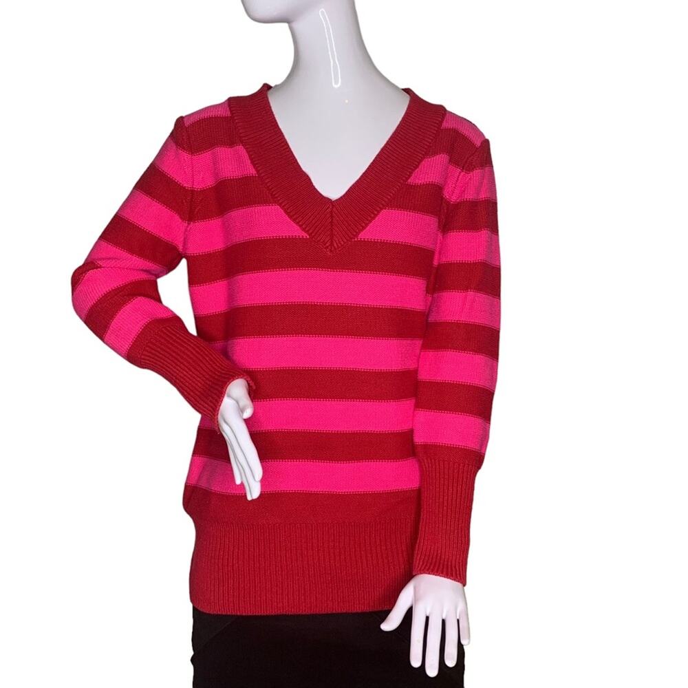 Route 66 Sweater Knit V-Neck Red and Pink Long Sleeves Size XL